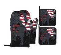 American Flag Lineman Oven Mitts and Pot Holders 4 Pcs Set,High Heat Resistant 500 Degree Extra Thicken Long Kitchen Cotton Oven Glove for Cooking