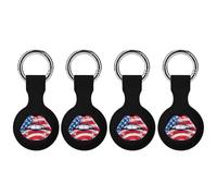 American Flag Lips Keychain Holder Case Compatible with AirTag Waterproof Silicone Shell Protective Case 4PCS