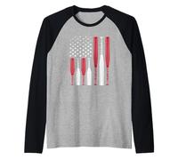 American Flag Made of Baseball Bats Patriotic USA Raglan Baseball Tee