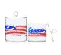 American Flag Made Watercolor Clear Plastic Storage Container with lid Dresser Essentials Decorative Small Storage Bins for Cotton Swabs,Cotton Pads,Floss Picks,Paper Clips,2 Pack