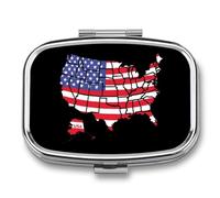 American Flag Map Travel Pill Organizer 2 Compartments Pill Case Pill Box Containers for Purse Pocket