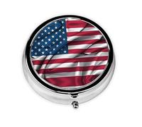 American Flag Metal Iron Electroplating, Round Pill Box, 2.0x2.0x0.7 inches, with 3 Plastic compartments