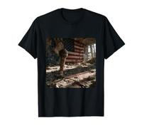 American Flag Microphone Ruin Patriotic Music Art Value Graphic T-Shirt