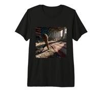 American Flag Microphone Ruins Grunge Patriotic Art Premium T-Shirt