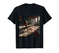 American Flag Microphone Ruins Grunge Patriotic Art T-Shirt
