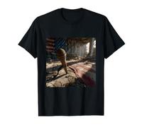 American Flag Microphone Ruins Grunge Patriotic Art Value Graphic T-Shirt