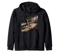 American Flag Microphone Ruins Grunge Patriotic Art Zip Hoodie