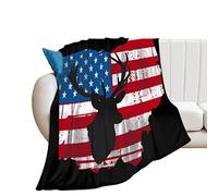 American Flag Ohio Deer Hunting Flannel Fleece Lightweight Throw Blankets Decoration Blanket Warm Winter 80"x60"