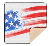 American Flag Painting Brush Strokes Layered Large Stylish Baby Playmat for Indoor Outdoor Lightweight Padded Play Mat for Babies Infants Toddlers, 50'' x 50''