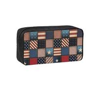 American Flag Patchwork Print Large Pencil Case Big Capacity Pen Case Durable Pencil Box Stationery Bag for Travel Makeup
