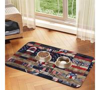 American Flag Patchwork print Pet Food Mat Absorbent Non-Slip PU Leather Feeding Mat for Dogs Cats Pet Bowl Placemat