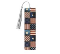 American Flag Patchwork Print Reading Page Markers Wooden Bookmarks, 5pcs Wood Bookmarks with Tassels, Gifts for Men Women