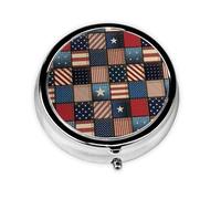 American Flag Patchwork Print Stylish Round Pill Box - Mini Travel Companion for Your Medication