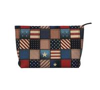 American Flag Patchwork Printed Make up Bag for Women Corduroy Makeup Bags Zipper Travel Cosmetic Bags Pouch Organizer
