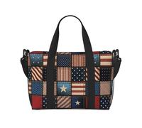 American Flag Patchwork Printed Travel Duffel Bag for Women Men - Weekend Overnight Bags with Adjustable Shoulder Strap and Handle