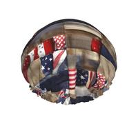 American Flag Patchwork Shower Cap For Women, Reusable Shower Cap, Waterproof Bath Cap For Women Long Hair