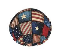American Flag Patchwork Shower Cap Shower Caps For Women Double-Layer Waterproof Shower Caps, Reusable.