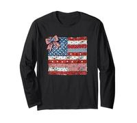 American Flag Patchwork Style Coquette Flowers Long Sleeve T-Shirt