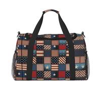 American Flag Patchwork Travel Duffel Bag Weekend Bag Weekender Overnight Carry On Hand Bag Workout Sport Hospital