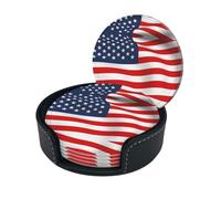 American Flag Patriotic Coasters Set Of 6 For Drinks With Holder, Classy And Simple Coasters For Coffee Table, Great Housewarming Gifts