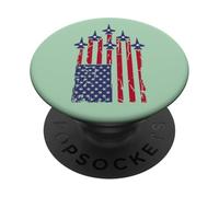 American Flag Patriotic Fighter Jet Airplane Flyover 4th PopSockets Adhesive PopGrip