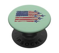 American Flag Patriotic Fighter Jet Airplane Flyover 4th PopSockets Adhesive PopGrip