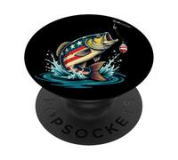 American Flag Patriotic Fishing 4th of July US Flag PopSockets Adhesive PopGrip