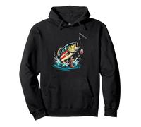 American Flag Patriotic Fishing 4th of July US Flag Pullover Hoodie