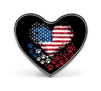 American Flag Patriotic Paw Prideful Badge Heart Shape Cute Brooch Pins Button Badges for Backpack Jackets Hats Decor
