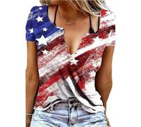 American Flag Patriotic T Shirt for Women 4th of July Short Sleeve Loose Tees Tops USA Flag Graphic Casual Shirts, Red11, S