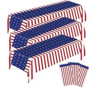 American Flag Patriotic Tablecloth 3 Pack 54x108 Disposable Plastic Table Cover Red White and Blue Stars Stripes for 4th of July Table Cloth, Memorial Day Outdoor Picnic BBQ Camping Party Supplies