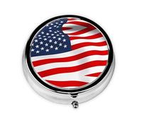 American Flag Patriotic This Small, Round, Three-Compartment Travel Pill Box is Perfect for Storing Daily medications, Vitamins, and on-The-go.