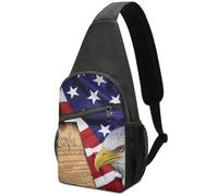 American Flag Patriotic Usa Bald Eagle and Bo Black White Milk Cow Spots Print Pattern Large Capacity Portable Chest Bag, Single Shoulder Chest Bag