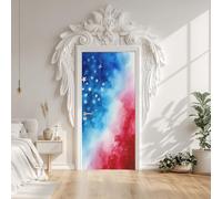 American Flag Patriotic Watercolor Door Stickers, US Flag Abstract Star Door Mural Decals Waterproof PVC Self-Adhesive Sticker Peel and Stick for Bedroom Living Room 77x200 cm