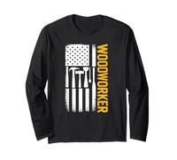 American Flag Patriotic Woodworker Vintage Woodworking Long Sleeve T-Shirt