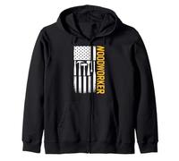 American Flag Patriotic Woodworker Vintage Woodworking Zip Hoodie