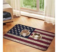 American Flag Pattern Dog Food Mat, Absorbent Pet Feeding Mat for Food and Water Bowls Non-Slip Placement Pad for Floors Waterproof Quick Dry Water Dispenser Mat for Dogs Puppy Cats 12x18 Inch