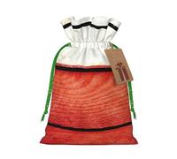 American Flag Pattern Printed Christmas Drawstring Bags with Green Christmas Ribbon - Reusable Burlap Drawstring Gift Pouches, M