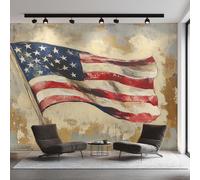 American Flag Photo Wallpaper, Oil Painting Flag Wallpaper Mural, 450x315cm Wall Paper for Bedroom Living Room, Non-Woven Wall Mural Room Decor EL&D66