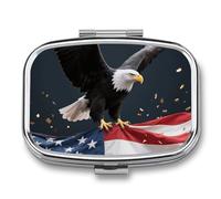 American Flag Pill Box 2 Compartment Square Metal Pill Organizer Portable Mini Travel Medicine Case with Mirror Cute Medicine Container Holder for Pocket Purse