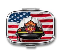 American Flag Pill Box with 2 Compartments, Portable Medicine Pill Organizer for Pocket or Purse, Decorative Metal Medicine and Vitamins Organizer