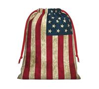 American Flag Print Christmas Drawstring Gift Bags, Xmas Holiday Fabric Gift Wrapping Bag For Party, Size-L