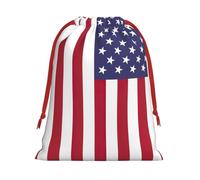 American Flag Print Christmas Drawstring Gift Bags, Xmas Holiday Fabric Gift Wrapping Bag For Party, Size-L