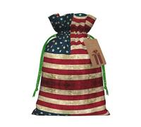 American Flag Print Christmas Drawstring Holiday Candy Bag Xmas Sacks Reusable Wrapping Bags Party Favor