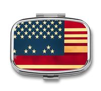 American Flag Print Pill Box 2 Compartment Portable Pill Case Daily Square Pill Organizer for Pocket Purse Daily Medicine Container to Hold Vitamins Fish Oil Travel Gifts