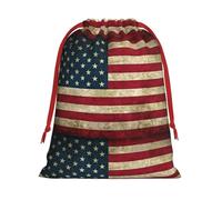 American Flag Print Plush Gift Bags With Drawstring, Reusable Gift Wrap For Christmas, Wedding, Party -Size M