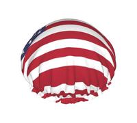American flag Print Shower Cap for Women & Men â€“ Reusable Double-Layer Bath Hair Cap with Elastic Strap L