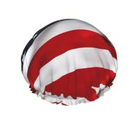 American Flag Print Shower Cap for Women & Men - Reusable Double-Layer Bath Hair Cap with Elastic Strap L