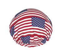 American Flag Print Shower Cap, Lined Shower Cap For Women Reusable, Double Layer Waterproof Bath Cap
