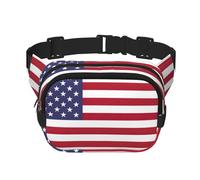 American flag Print Square Double Layer functionality Waist Bag Unisex Crossbody Pack Travel Workout, Black, One Size